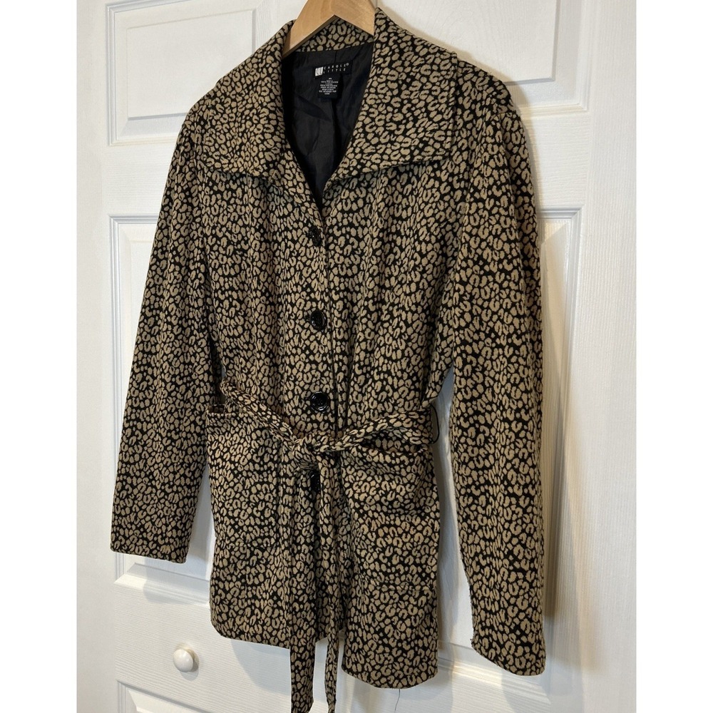 Carole Little Leopard Print Belted Jacket Women XL Tan Black Animal Pattern - Picture 6 of 8